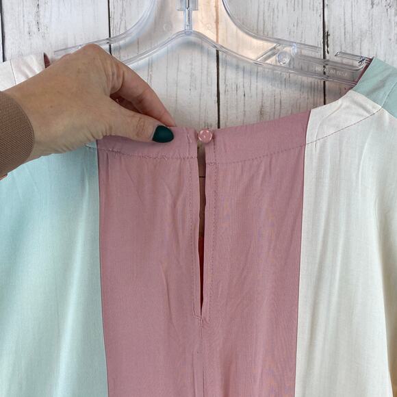 NWT Main Strip Cream/White/Mint/Rose Colorblock Tie Waist Romper Size Small - Picture 7 of 14